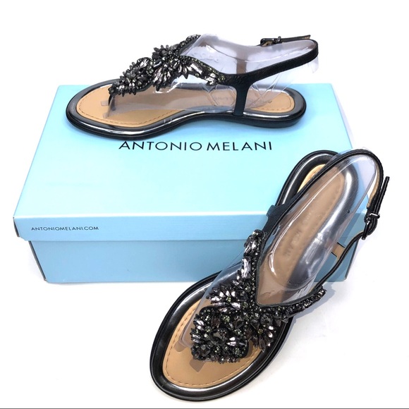 ANTONIO MELANI BLACK JEWELED SANDALS - Picture 6 of 7